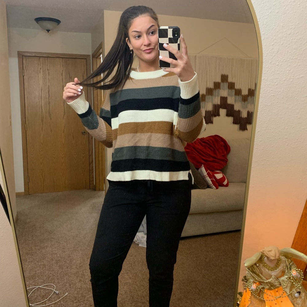 She + Sky Cream and Brown Knit Sweater
